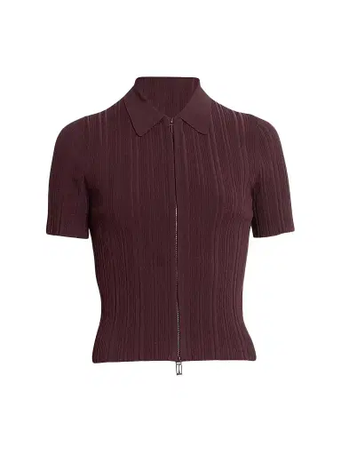 Victoria Beckham Women's Rib-Knit Zip Polo Top - Acai - Size XS | Thumbnail 1 Victoria Beckham Women's Rib-Knit Zip Polo Top - Acai - Size XS | Thumbnail 1