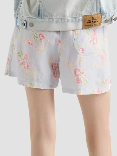 Prada Women's Floral Print Old Linen Shorts - Blue - Size 6 | Thumbnail 4 Prada Women's Floral Print Old Linen Shorts - Blue - Size 6 | Thumbnail 4