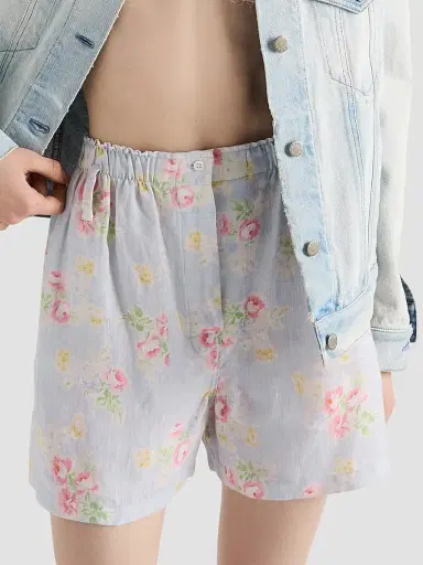Prada Women's Floral Print Old Linen Shorts - Blue - Size 6 | Thumbnail 5 Prada Women's Floral Print Old Linen Shorts - Blue - Size 6 | Thumbnail 5