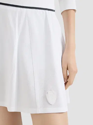 Brunello Cucinelli Women's Stretch Cotton Piqué Mini Skirt with Logo - White | Thumbnail 4 Brunello Cucinelli Women's Stretch Cotton Piqué Mini Skirt with Logo - White | Thumbnail 4