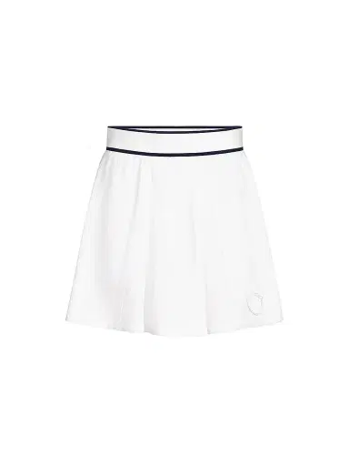 Brunello Cucinelli Women's Stretch Cotton Piqué Mini Skirt with Logo - White | Thumbnail 1 Brunello Cucinelli Women's Stretch Cotton Piqué Mini Skirt with Logo - White | Thumbnail 1