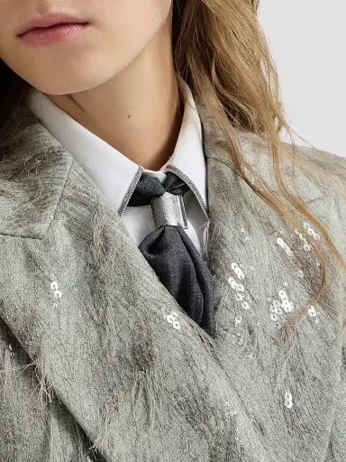 Brunello Cucinelli Women's Virgin Wool and Cashmere Twill Flannel Vest with Dazzling Lynx Embroidery - Grey | Thumbnail 5 Brunello Cucinelli Women's Virgin Wool and Cashmere Twill Flannel Vest with Dazzling Lynx Embroidery - Grey | Thumbnail 5