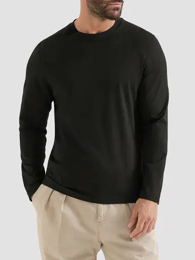 Brunello Cucinelli Men's Cotton Jersey Long Sleeve Crewneck T-Shirt | Thumbnail 2 Brunello Cucinelli Men's Cotton Jersey Long Sleeve Crewneck T-Shirt | Thumbnail 2