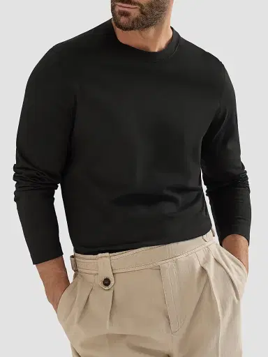 Brunello Cucinelli Men's Cotton Jersey Long Sleeve Crewneck T-Shirt | Thumbnail 4 Brunello Cucinelli Men's Cotton Jersey Long Sleeve Crewneck T-Shirt | Thumbnail 4