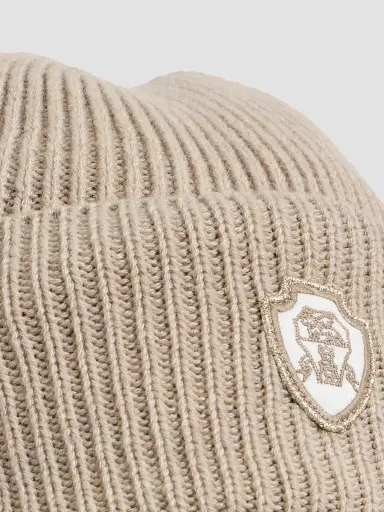 Brunello Cucinelli Women's Cashmere English Rib Knit Beanie with Patch Logo | Thumbnail 3 Brunello Cucinelli Women's Cashmere English Rib Knit Beanie with Patch Logo | Thumbnail 3