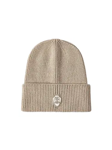 Brunello Cucinelli Women's Cashmere English Rib Knit Beanie with Patch Logo | Thumbnail 1 Brunello Cucinelli Women's Cashmere English Rib Knit Beanie with Patch Logo | Thumbnail 1