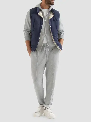 Brunello Cucinelli Men's Bonded Nylon Down Vest with Detachable Hood - Blue | Thumbnail 6 Brunello Cucinelli Men's Bonded Nylon Down Vest with Detachable Hood - Blue | Thumbnail 6