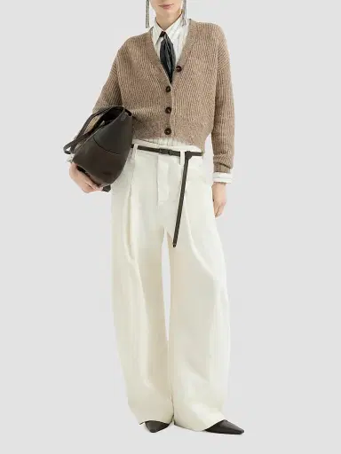 Brunello Cucinelli Women's Mohair, Cotton and Wool Diamond Yarn English Rib Cardigan - Light Brown | Thumbnail 6 Brunello Cucinelli Women's Mohair, Cotton and Wool Diamond Yarn English Rib Cardigan - Light Brown | Thumbnail 6