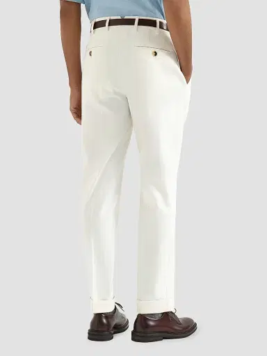Brunello Cucinelli Men's Cotton and Virgin Wool Gabardine Italian Fit Trousers - Panama | Thumbnail 4 Brunello Cucinelli Men's Cotton and Virgin Wool Gabardine Italian Fit Trousers - Panama | Thumbnail 4