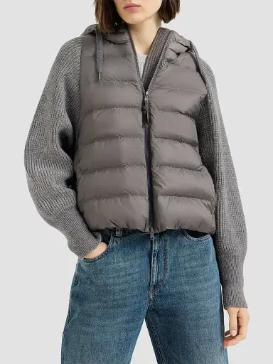 Brunello Cucinelli Women's Water-Resistant Matte Nylon Hooded Down Jacket - Medium Grey | Thumbnail 2 Brunello Cucinelli Women's Water-Resistant Matte Nylon Hooded Down Jacket - Medium Grey | Thumbnail 2
