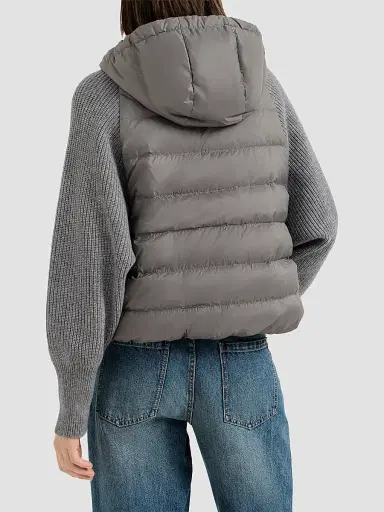 Brunello Cucinelli Women's Water-Resistant Matte Nylon Hooded Down Jacket - Medium Grey | Thumbnail 3 Brunello Cucinelli Women's Water-Resistant Matte Nylon Hooded Down Jacket - Medium Grey | Thumbnail 3