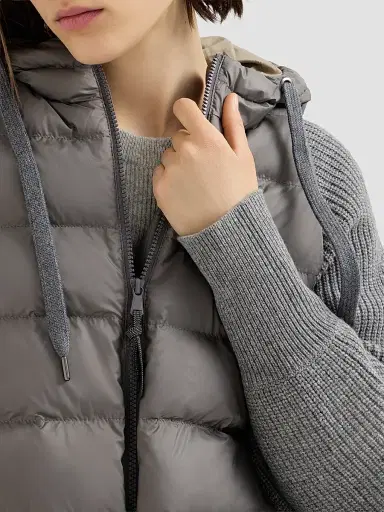 Brunello Cucinelli Women's Water-Resistant Matte Nylon Hooded Down Jacket - Medium Grey | Thumbnail 5 Brunello Cucinelli Women's Water-Resistant Matte Nylon Hooded Down Jacket - Medium Grey | Thumbnail 5