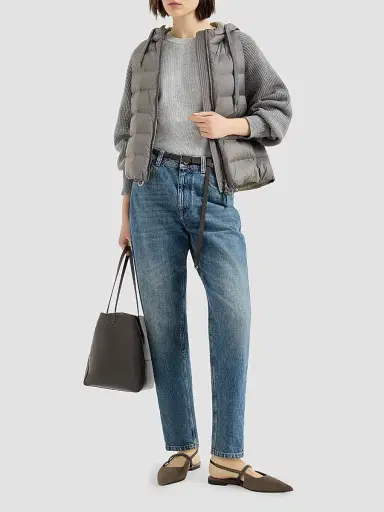 Brunello Cucinelli Women's Water-Resistant Matte Nylon Hooded Down Jacket - Medium Grey | Thumbnail 6 Brunello Cucinelli Women's Water-Resistant Matte Nylon Hooded Down Jacket - Medium Grey | Thumbnail 6