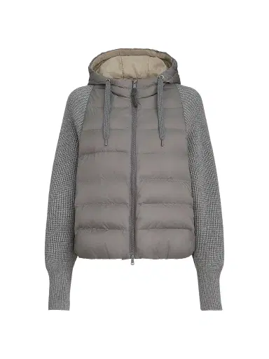 Brunello Cucinelli Women's Water-Resistant Matte Nylon Hooded Down Jacket - Medium Grey | Thumbnail 1 Brunello Cucinelli Women's Water-Resistant Matte Nylon Hooded Down Jacket - Medium Grey | Thumbnail 1