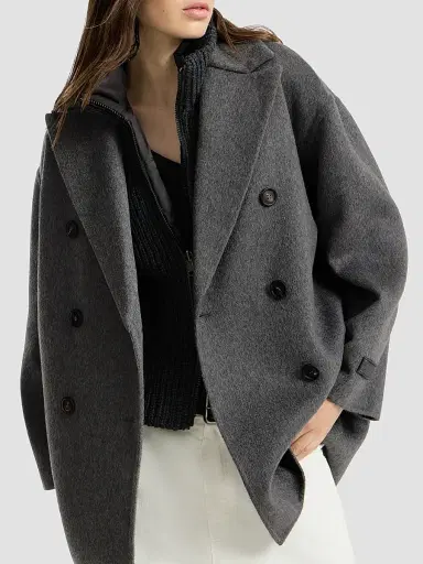 Brunello Cucinelli Women's Cashmere Double Beaver Cloth Pea Coat - Anthracite | Thumbnail 4 Brunello Cucinelli Women's Cashmere Double Beaver Cloth Pea Coat - Anthracite | Thumbnail 4