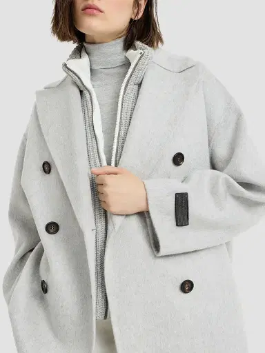Brunello Cucinelli Women's Cashmere Double Beaver Cloth Pea Coat | Thumbnail 4 Brunello Cucinelli Women's Cashmere Double Beaver Cloth Pea Coat | Thumbnail 4