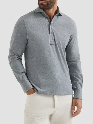 Brunello Cucinelli Men's Cotton Jersey Long Sleeve Polo Shirt | Thumbnail 2 Brunello Cucinelli Men's Cotton Jersey Long Sleeve Polo Shirt | Thumbnail 2