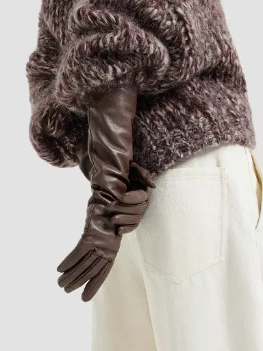 Brunello Cucinelli Women's Nappa Leather Long Gloves - Rust Brown | Thumbnail 2 Brunello Cucinelli Women's Nappa Leather Long Gloves - Rust Brown | Thumbnail 2