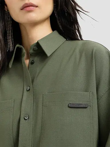 Brunello Cucinelli Women's Tropical Luxury Wool Shirt | Thumbnail 5 Brunello Cucinelli Women's Tropical Luxury Wool Shirt | Thumbnail 5