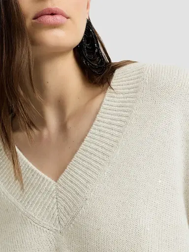 Brunello Cucinelli Women's Cashmere and Silk Diamond Yarn Sweater - | Thumbnail 4 Brunello Cucinelli Women's Cashmere and Silk Diamond Yarn Sweater - | Thumbnail 4