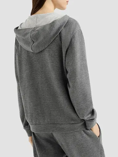 Brunello Cucinelli Women's Cotton and Silk Interlock Hooded Sweatshirt - Dark Grey | Thumbnail 3 Brunello Cucinelli Women's Cotton and Silk Interlock Hooded Sweatshirt - Dark Grey | Thumbnail 3