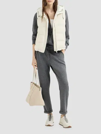 Brunello Cucinelli Women's Cotton and Silk Interlock Hooded Sweatshirt - Dark Grey | Thumbnail 5 Brunello Cucinelli Women's Cotton and Silk Interlock Hooded Sweatshirt - Dark Grey | Thumbnail 5