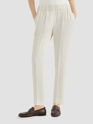 Brunello Cucinelli Women's Silk and Acetate Crêpe Cady Tailored Jogger Trousers | Thumbnail 2 Brunello Cucinelli Women's Silk and Acetate Crêpe Cady Tailored Jogger Trousers | Thumbnail 2