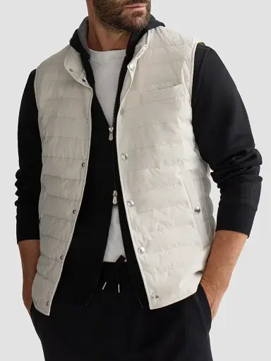 Brunello Cucinelli Men's Bonded Taffeta Lightweight Down Vest | Thumbnail 4 Brunello Cucinelli Men's Bonded Taffeta Lightweight Down Vest | Thumbnail 4