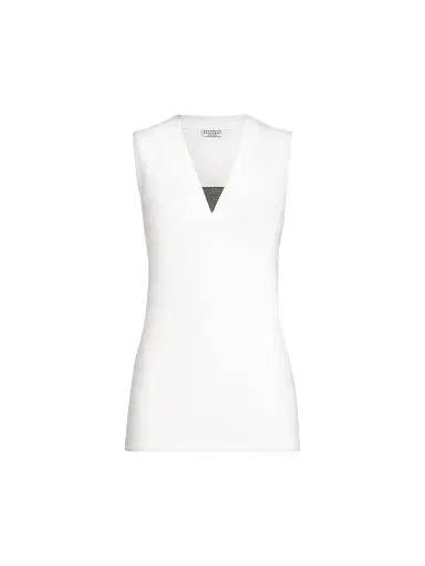 Brunello Cucinelli Women's Stretch Cotton Jersey T-Shirt with Precious Faux-Layering - White | Thumbnail 1 Brunello Cucinelli Women's Stretch Cotton Jersey T-Shirt with Precious Faux-Layering - White | Thumbnail 1