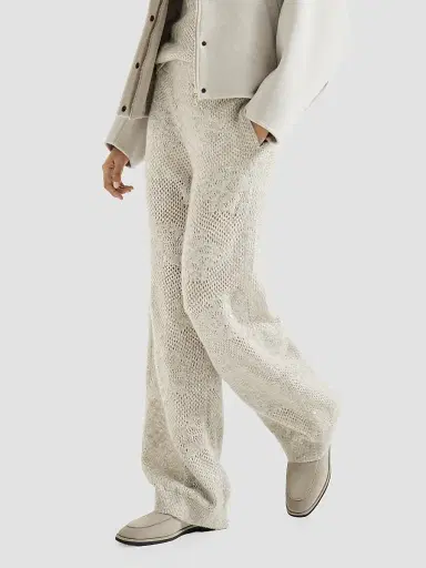 Brunello Cucinelli Women's Lace Flowers Knit Track Trousers - Buff - Size Medium | Thumbnail 4 Brunello Cucinelli Women's Lace Flowers Knit Track Trousers - Buff - Size Medium | Thumbnail 4