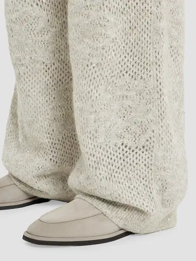 Brunello Cucinelli Women's Lace Flowers Knit Track Trousers - Buff - Size Medium | Thumbnail 5 Brunello Cucinelli Women's Lace Flowers Knit Track Trousers - Buff - Size Medium | Thumbnail 5