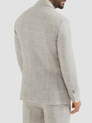 Brunello Cucinelli Men's Linen Prince of Wales One-and-a-Half Breasted Deconstructed Blazer - Panama | Thumbnail 3 Brunello Cucinelli Men's Linen Prince of Wales One-and-a-Half Breasted Deconstructed Blazer - Panama | Thumbnail 3