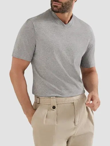 Brunello Cucinelli Men's Cotton Jersey V-Neck T-Shirt | Thumbnail 4 Brunello Cucinelli Men's Cotton Jersey V-Neck T-Shirt | Thumbnail 4