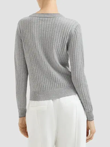 Brunello Cucinelli Women's Cotton Ribbed Sweater - Grey | Thumbnail 3 Brunello Cucinelli Women's Cotton Ribbed Sweater - Grey | Thumbnail 3