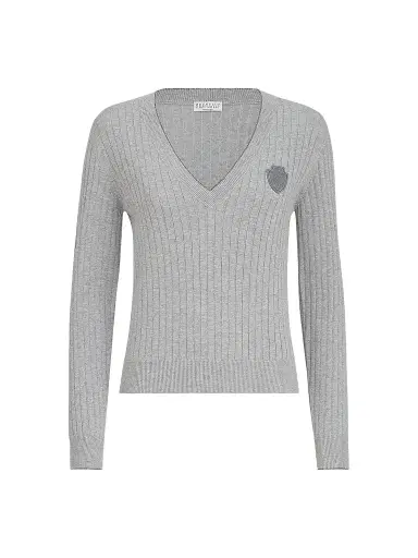 Brunello Cucinelli Women's Cotton Ribbed Sweater - Grey | Thumbnail 1 Brunello Cucinelli Women's Cotton Ribbed Sweater - Grey | Thumbnail 1