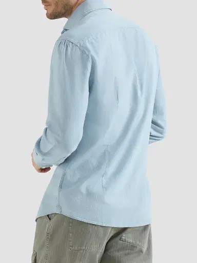 Brunello Cucinelli Men's Denim-Effect Chambray Shirt with Spread Collar - Medium Denim - Size XXXXL | Thumbnail 3 Brunello Cucinelli Men's Denim-Effect Chambray Shirt with Spread Collar - Medium Denim - Size XXXXL | Thumbnail 3