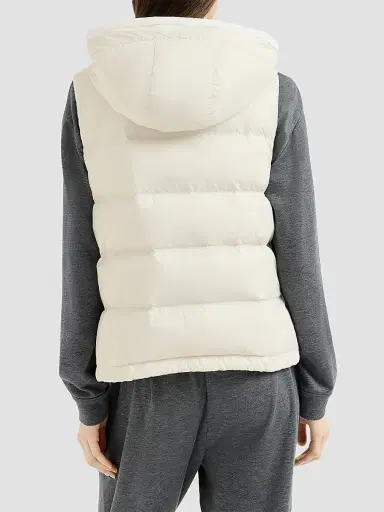 Brunello Cucinelli Women's Lightweight Matte Nylon Down Vest - Milk | Thumbnail 3 Brunello Cucinelli Women's Lightweight Matte Nylon Down Vest - Milk | Thumbnail 3