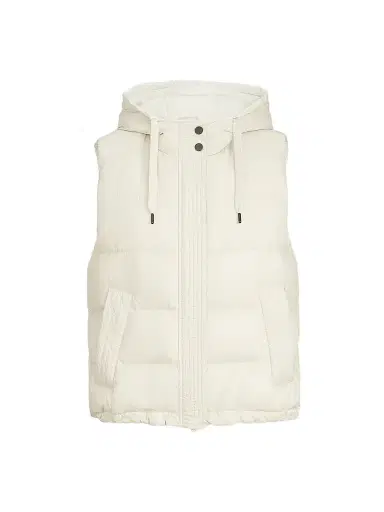 Brunello Cucinelli Women's Lightweight Matte Nylon Down Vest - Milk | Thumbnail 1 Brunello Cucinelli Women's Lightweight Matte Nylon Down Vest - Milk | Thumbnail 1