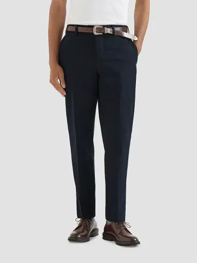 Brunello Cucinelli Men's Cotton and Virgin Wool Gabardine Italian Fit Trousers - Blue | Thumbnail 2 Brunello Cucinelli Men's Cotton and Virgin Wool Gabardine Italian Fit Trousers - Blue | Thumbnail 2