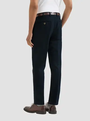 Brunello Cucinelli Men's Cotton and Virgin Wool Gabardine Italian Fit Trousers - Blue | Thumbnail 4 Brunello Cucinelli Men's Cotton and Virgin Wool Gabardine Italian Fit Trousers - Blue | Thumbnail 4
