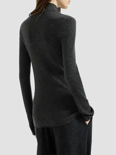 Brunello Cucinelli Women's Virgin Wool and Cashmere Lightweight Ribbed Turtleneck Sweater - Anthracite | Thumbnail 3 Brunello Cucinelli Women's Virgin Wool and Cashmere Lightweight Ribbed Turtleneck Sweater - Anthracite | Thumbnail 3