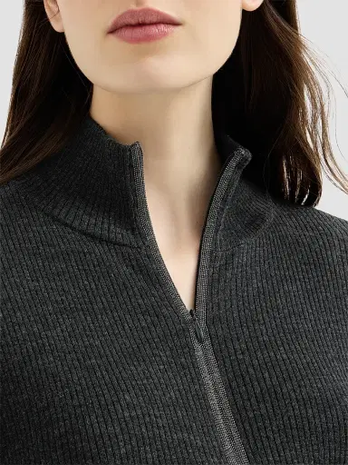 Brunello Cucinelli Women's Virgin Wool and Cashmere Lightweight Ribbed Turtleneck Sweater - Anthracite | Thumbnail 5 Brunello Cucinelli Women's Virgin Wool and Cashmere Lightweight Ribbed Turtleneck Sweater - Anthracite | Thumbnail 5
