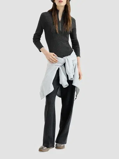 Brunello Cucinelli Women's Virgin Wool and Cashmere Lightweight Ribbed Turtleneck Sweater - Anthracite | Thumbnail 6 Brunello Cucinelli Women's Virgin Wool and Cashmere Lightweight Ribbed Turtleneck Sweater - Anthracite | Thumbnail 6