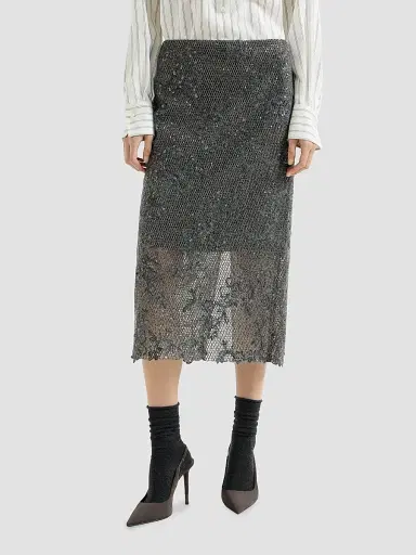 Brunello Cucinelli Women's Dazzling Lace Embroidery Pencil Skirt | Thumbnail 2 Brunello Cucinelli Women's Dazzling Lace Embroidery Pencil Skirt | Thumbnail 2