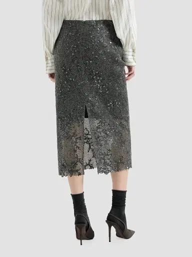 Brunello Cucinelli Women's Dazzling Lace Embroidery Pencil Skirt | Thumbnail 3 Brunello Cucinelli Women's Dazzling Lace Embroidery Pencil Skirt | Thumbnail 3