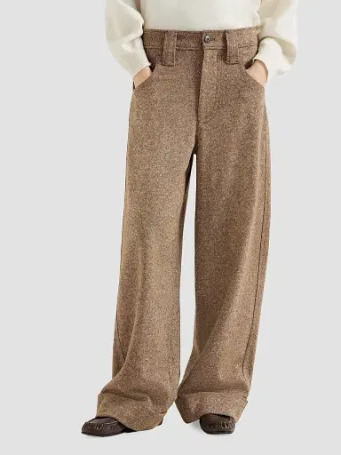 Brunello Cucinelli Women's Virgin Wool Donegal Baggy Five-Pocket Trousers - Cappuccino | Thumbnail 2 Brunello Cucinelli Women's Virgin Wool Donegal Baggy Five-Pocket Trousers - Cappuccino | Thumbnail 2