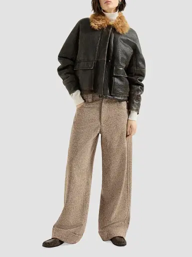 Brunello Cucinelli Women's Virgin Wool Donegal Baggy Five-Pocket Trousers - Cappuccino | Thumbnail 6 Brunello Cucinelli Women's Virgin Wool Donegal Baggy Five-Pocket Trousers - Cappuccino | Thumbnail 6
