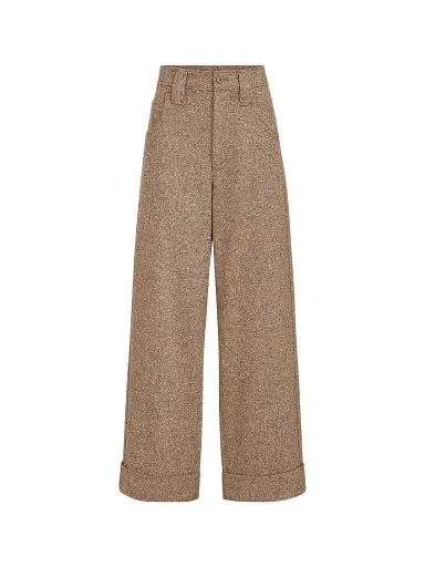 Brunello Cucinelli Women's Virgin Wool Donegal Baggy Five-Pocket Trousers - Cappuccino | Thumbnail 1 Brunello Cucinelli Women's Virgin Wool Donegal Baggy Five-Pocket Trousers - Cappuccino | Thumbnail 1