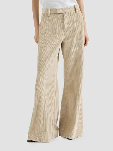 Brunello Cucinelli Women's Cotton Corduroy Wide Flare Trousers - Cream | Thumbnail 2 Brunello Cucinelli Women's Cotton Corduroy Wide Flare Trousers - Cream | Thumbnail 2