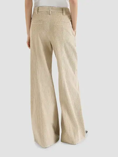 Brunello Cucinelli Women's Cotton Corduroy Wide Flare Trousers - Cream | Thumbnail 3 Brunello Cucinelli Women's Cotton Corduroy Wide Flare Trousers - Cream | Thumbnail 3